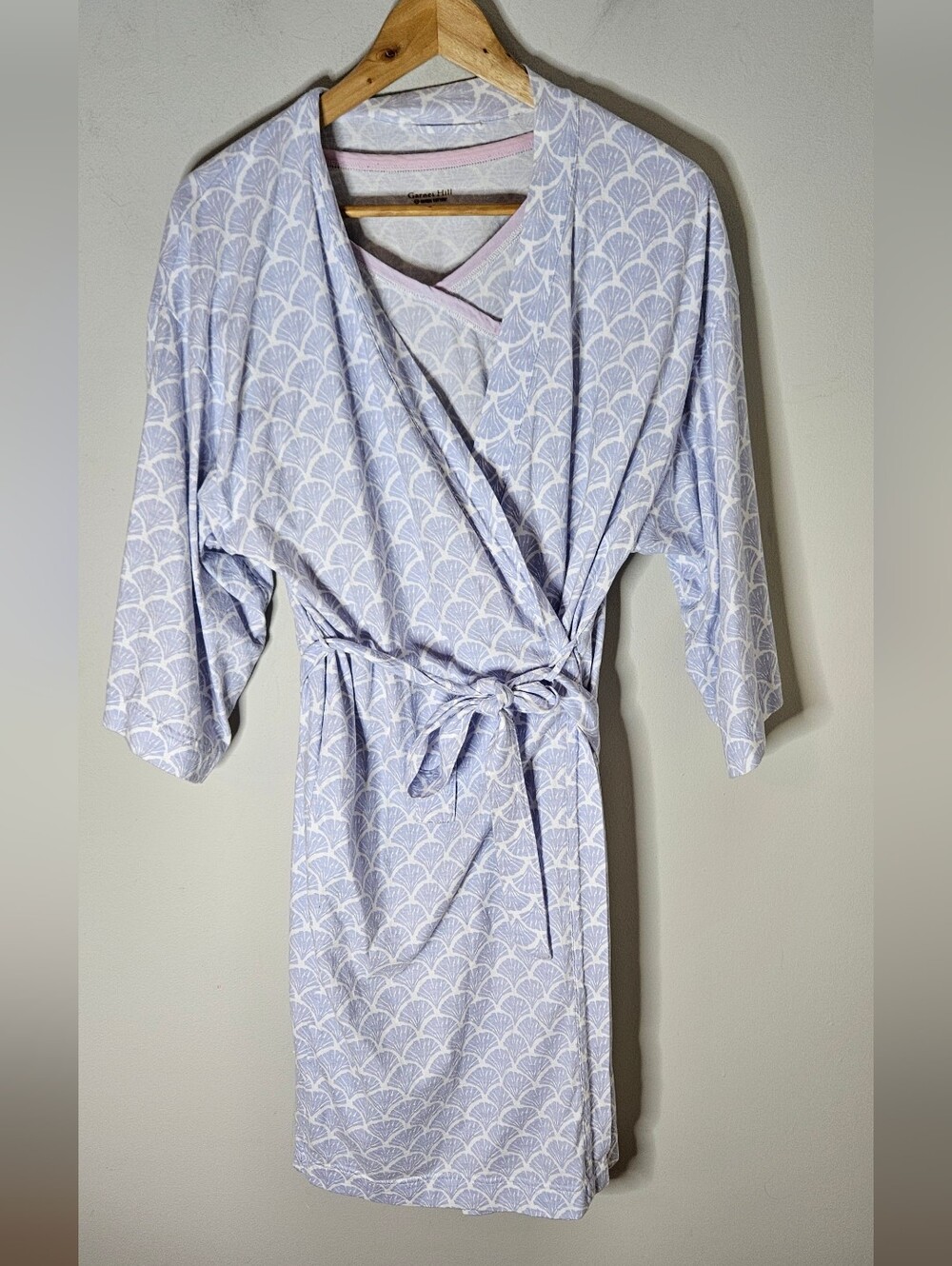 Garnet Hill Robe Nightgown Set Asian Wrap Style Lavender Organic Cotton XS